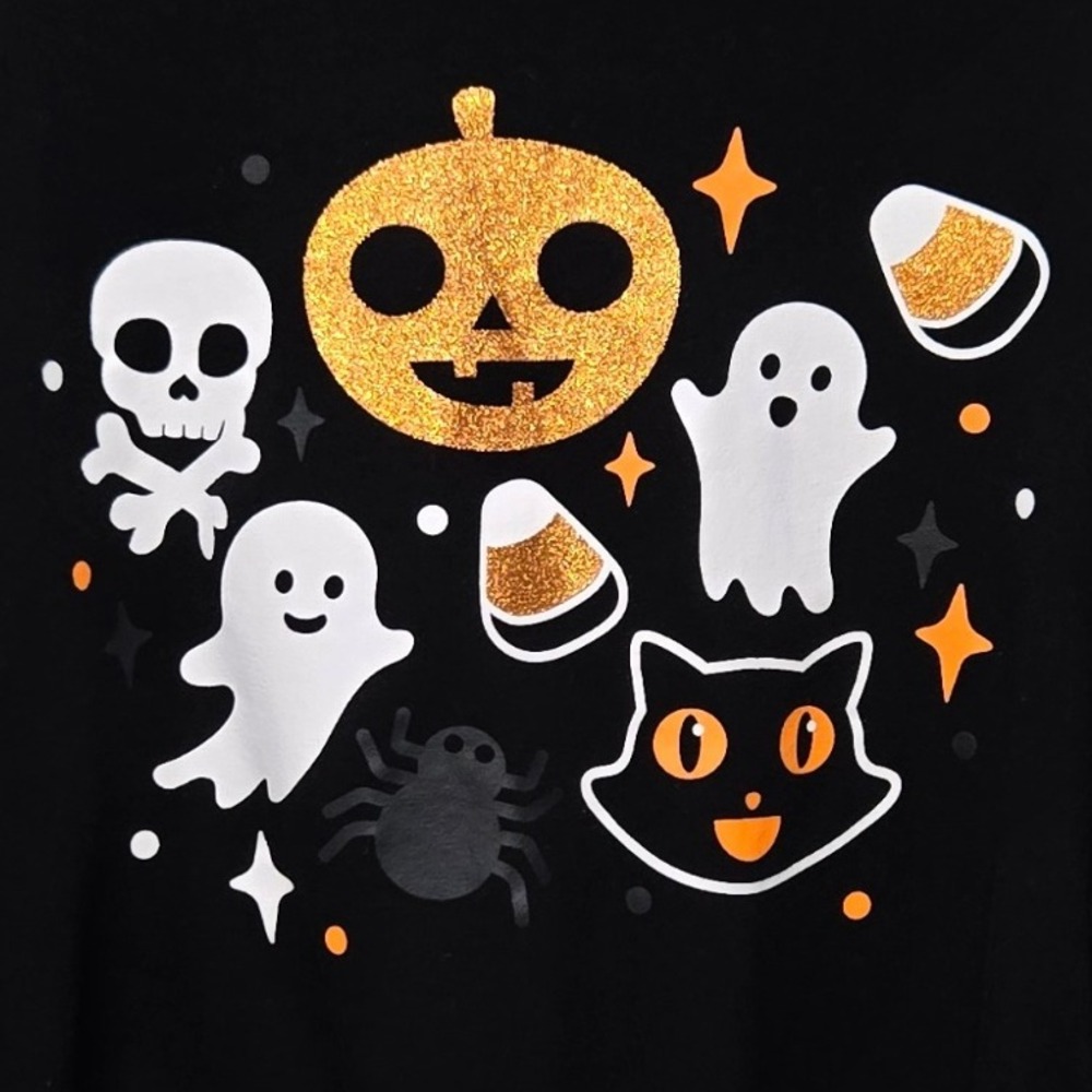 Womens Halloween Sweatshirt Medium Black Pullover Ghost Pumpkin Cat Creepy Cute - Picture 3 of 6